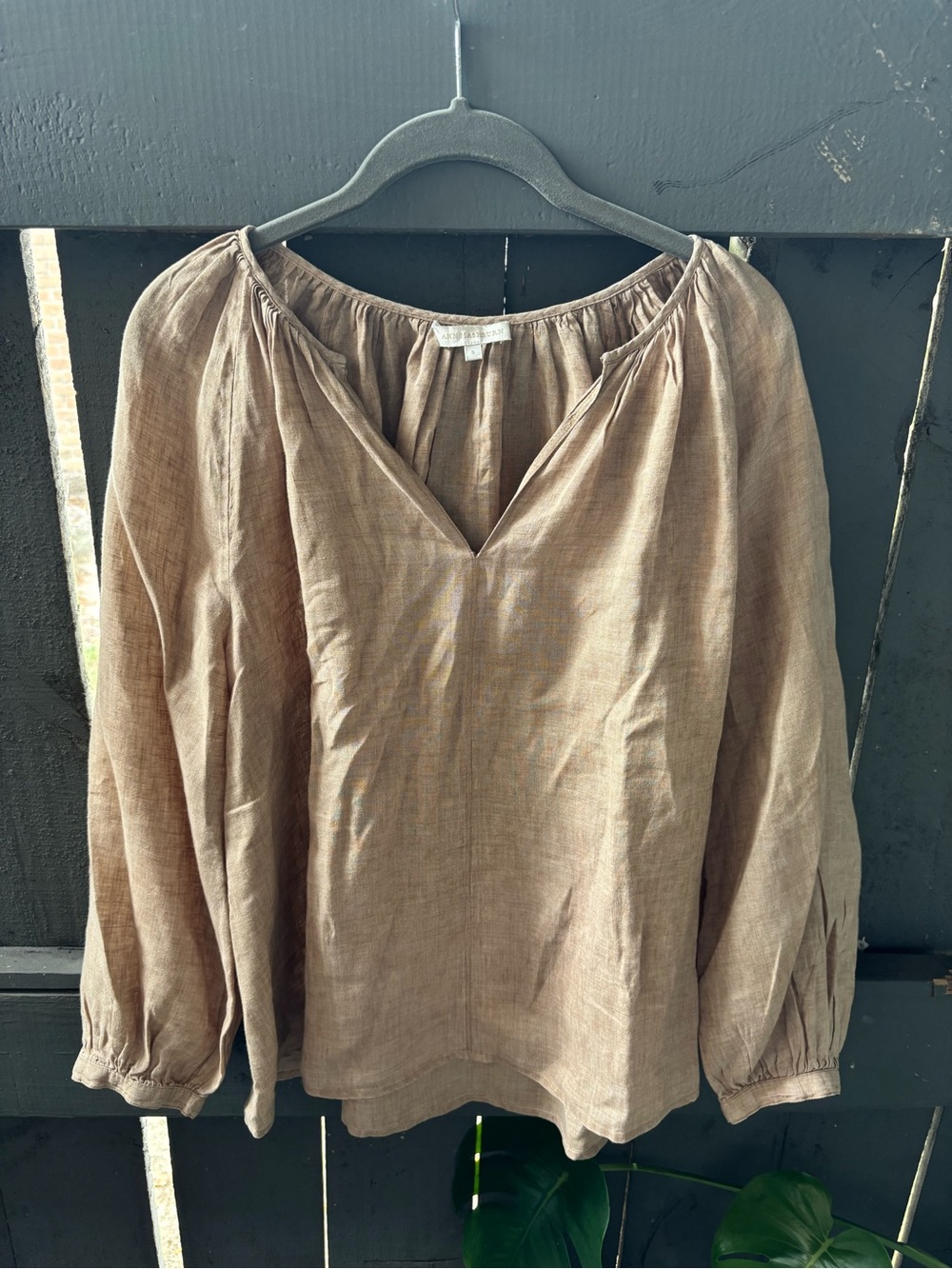 ANN MASHBURN Neutral Taupe Peasant Blouse